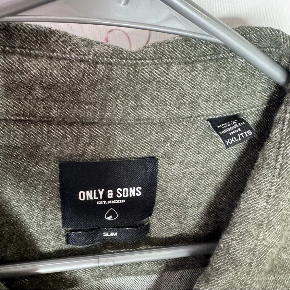 Only & sons Men's Gray green Shirt army color button up comfy soft - Picture 7 of 10